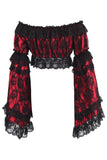 Daisy Corsets Red/Black Lace Smocked Flare Sleeve Peasant Top