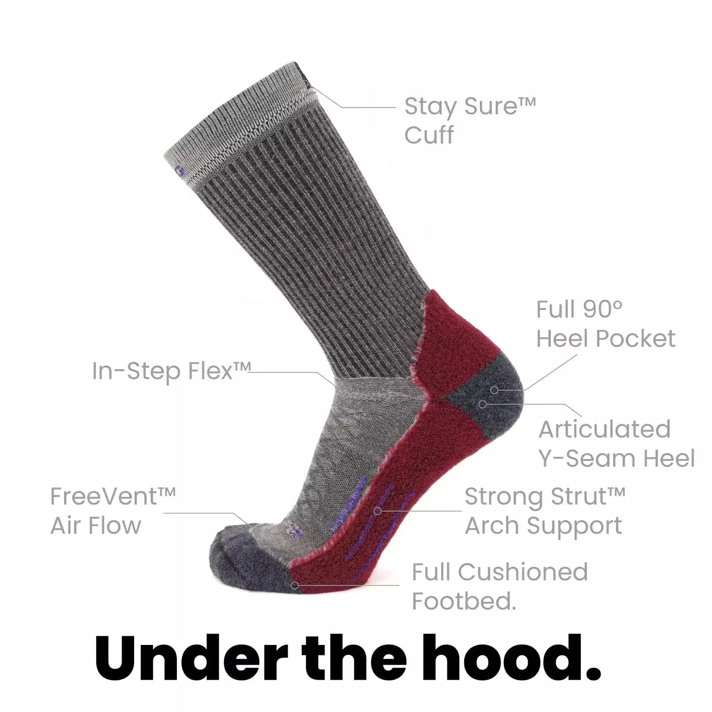 Berry - Hike Crew Midweight Merino Wool Sock - GRIP6 - Flyclothing LLC
