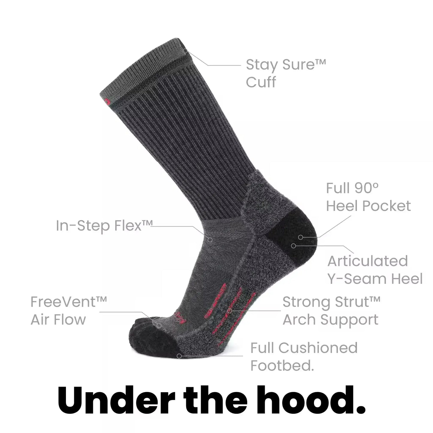 Graphite - Hike Crew Midweight Merino Wool Sock - GRIP6 - Flyclothing LLC
