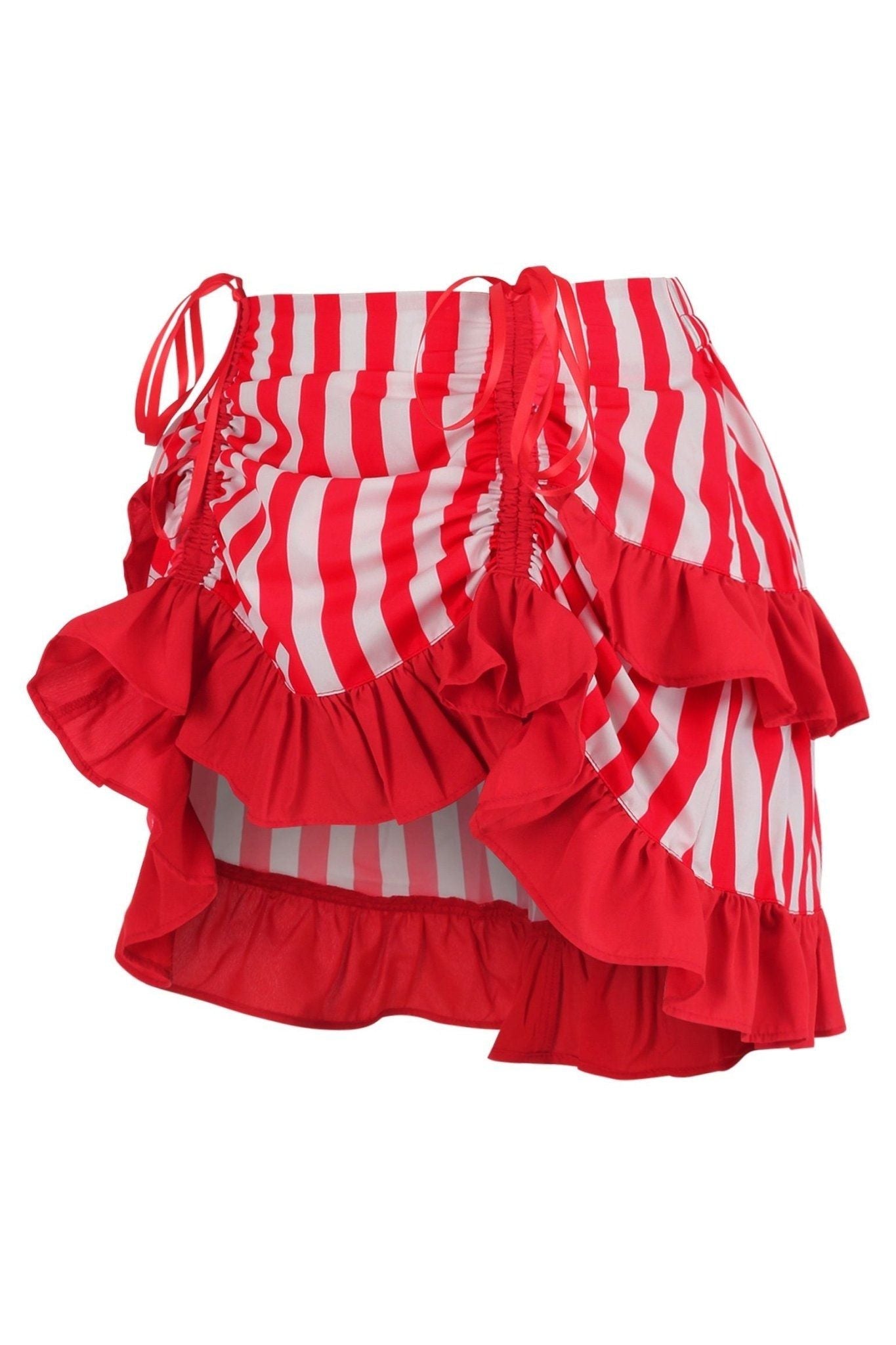 Daisy Corsets Red/White Striped Ruched Bustle Skirt - Daisy Corsets