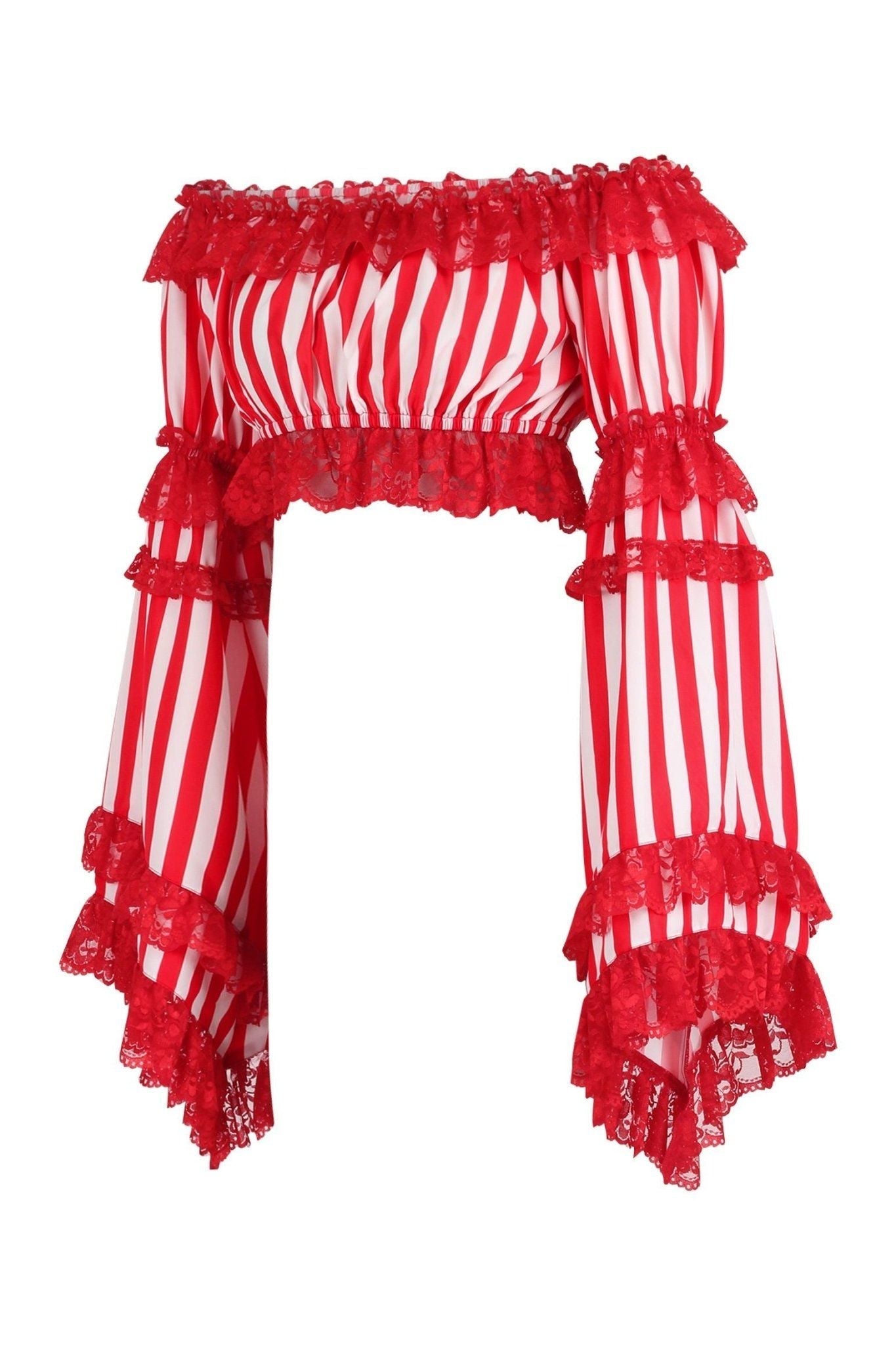 Daisy Corsets Red/White Striped Smocked Flare Sleeve Peasant Top - Daisy Corsets