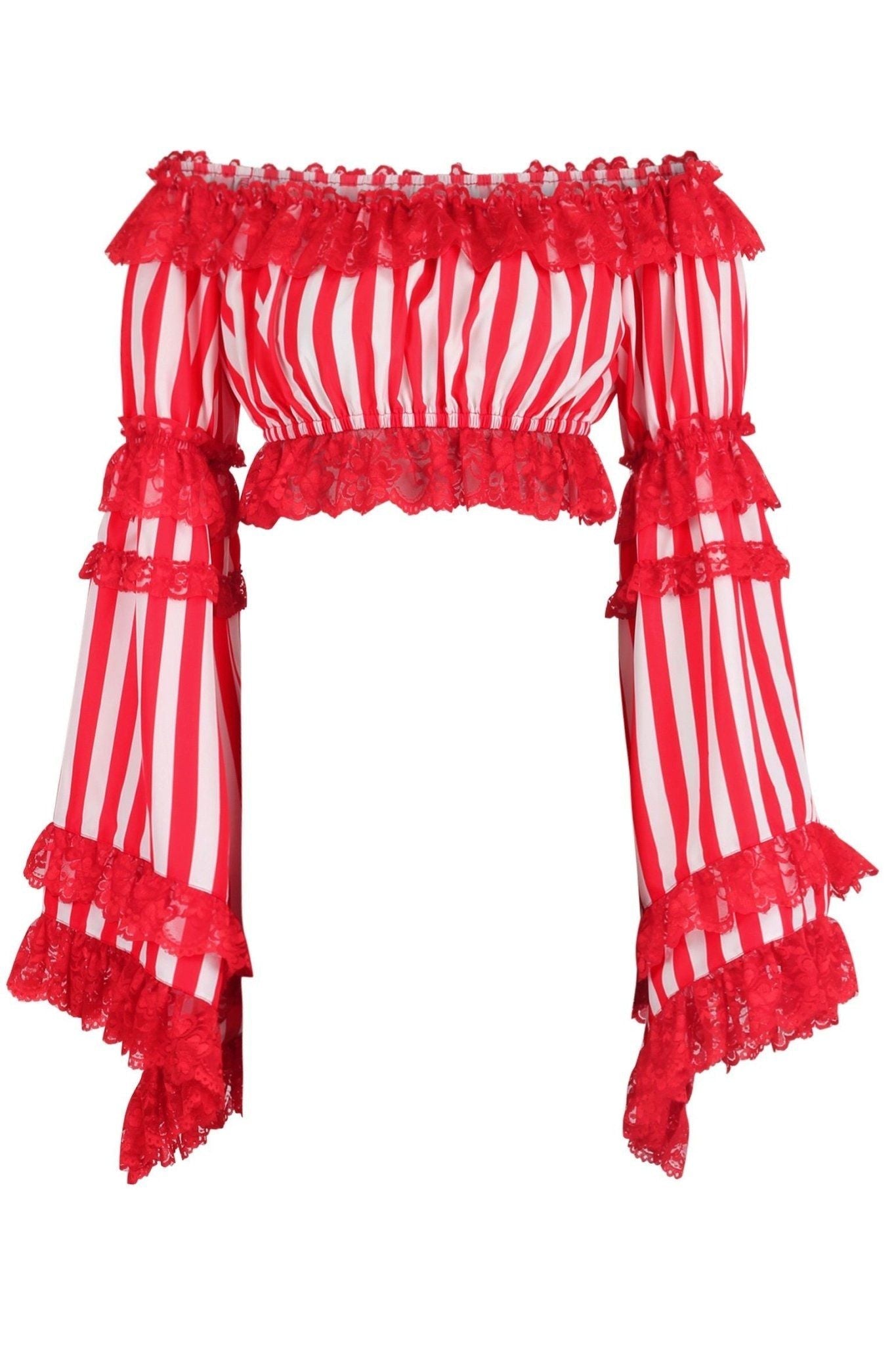 Daisy Corsets Red/White Striped Smocked Flare Sleeve Peasant Top - Daisy Corsets