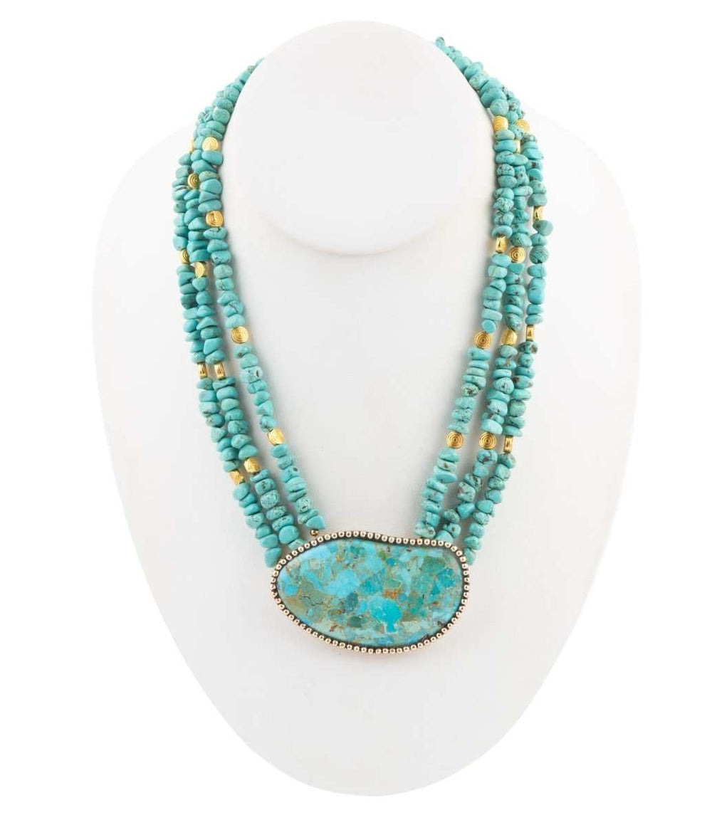 Refined Blue Turquoise Golden Statement Necklace - Barse Jewelry - Flyclothing LLC