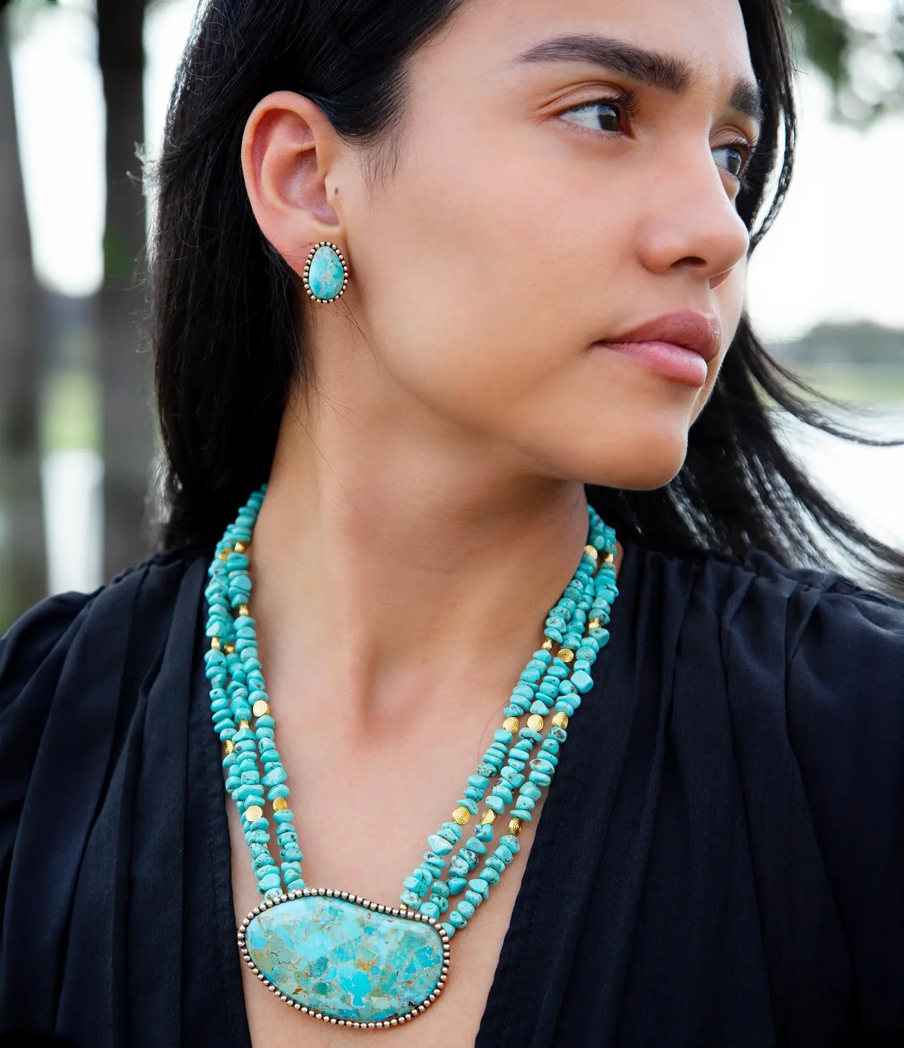 Refined Blue Turquoise Golden Statement Necklace - Barse Jewelry - Flyclothing LLC
