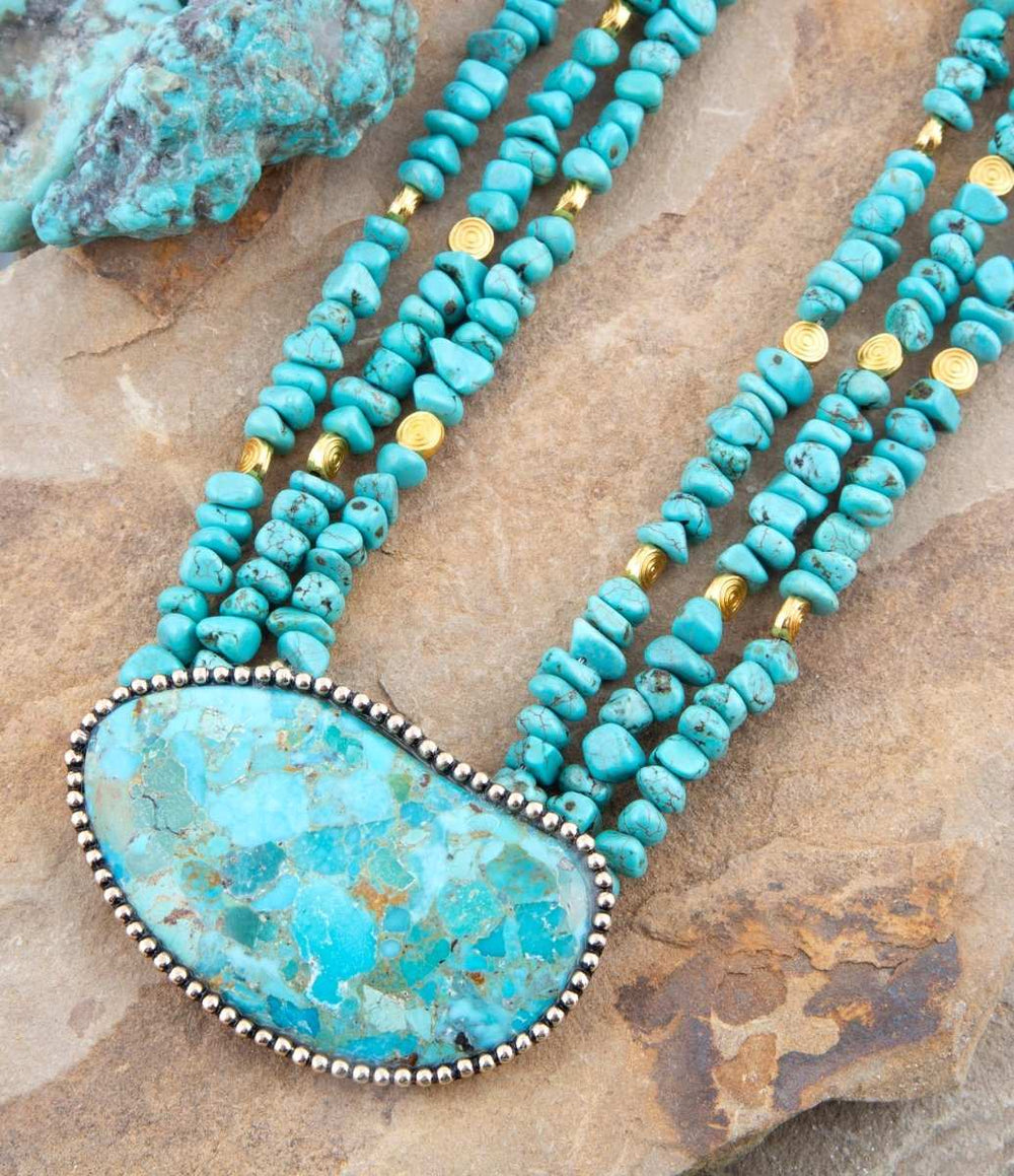 Refined Blue Turquoise Golden Statement Necklace - Barse Jewelry - Flyclothing LLC