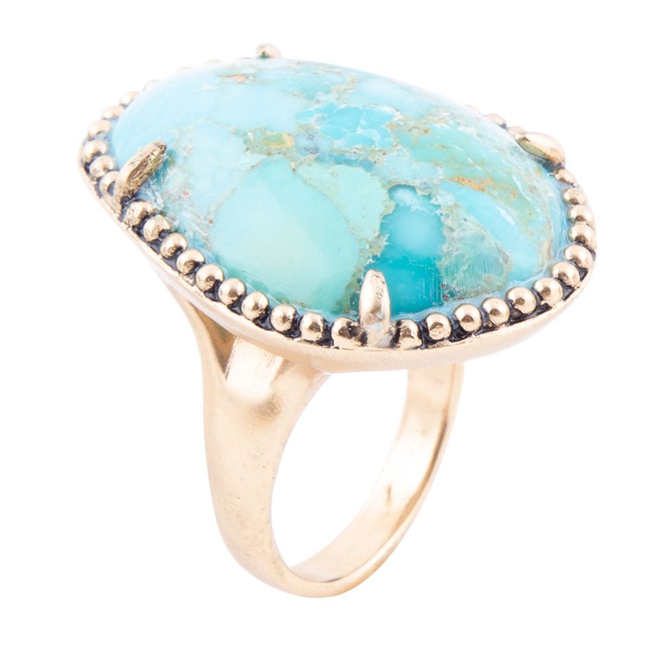 Refined Blue Turquoise Golden Statement Ring - Barse Jewelry - Flyclothing LLC