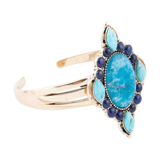 Regal Blue Apatite Mixed Stone Golden Cuff Bracelets - Barse Jewelry - Flyclothing LLC