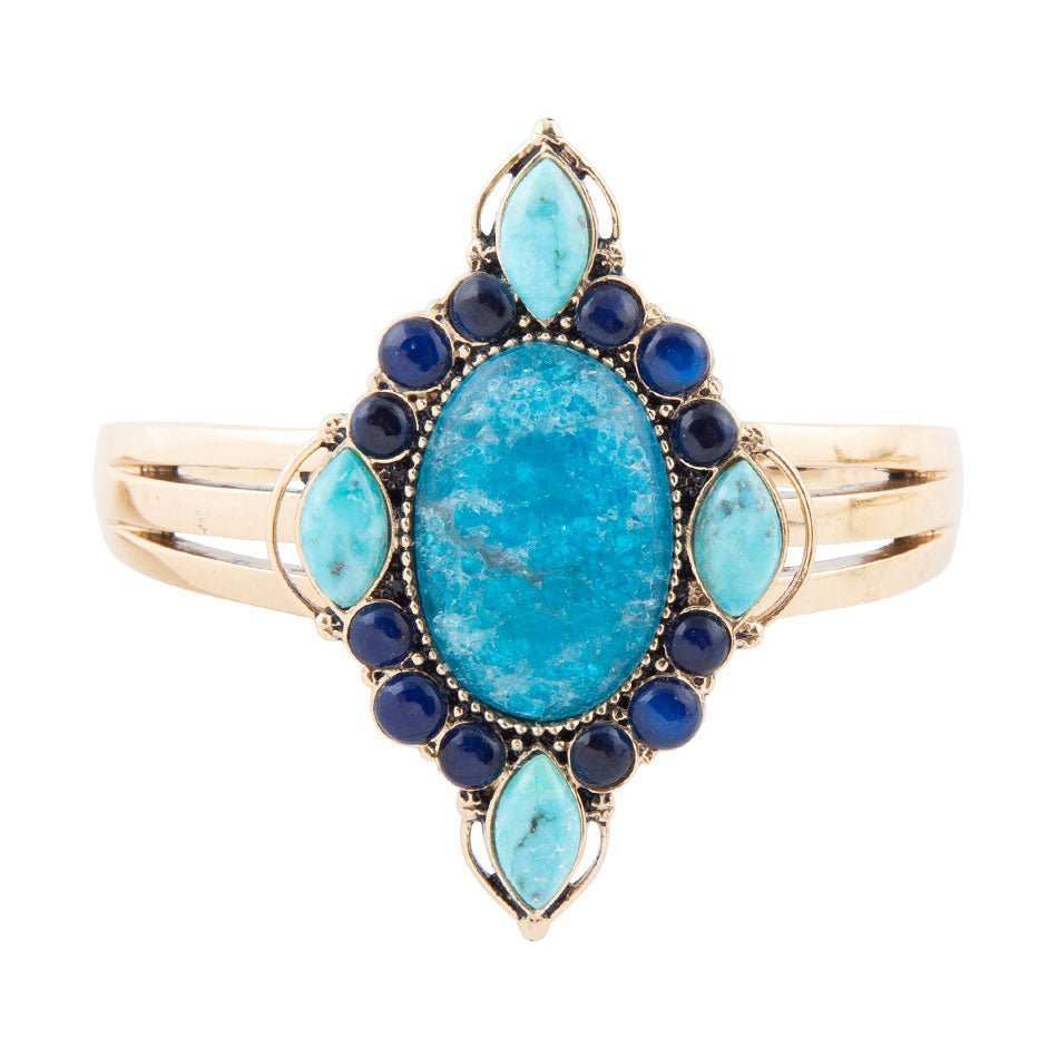 Regal Blue Apatite Mixed Stone Golden Cuff Bracelets - Barse Jewelry - Flyclothing LLC