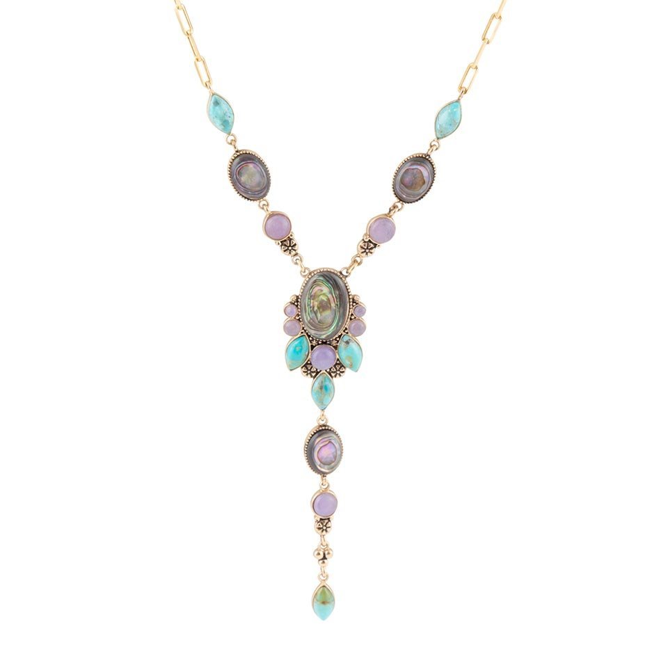 Regalia Blue Abalone Golden Y Necklace - Barse Jewelry