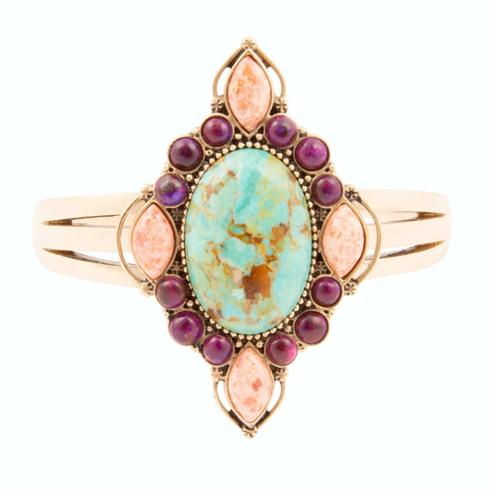 Regalia Blue Turquoise Purple and Orange Coral Golden Cuff Bracelet - Barse Jewelry - Flyclothing LLC