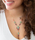 Regalia Blue Turquoise Purple and Orange Coral Golden Y Necklace - Barse Jewelry