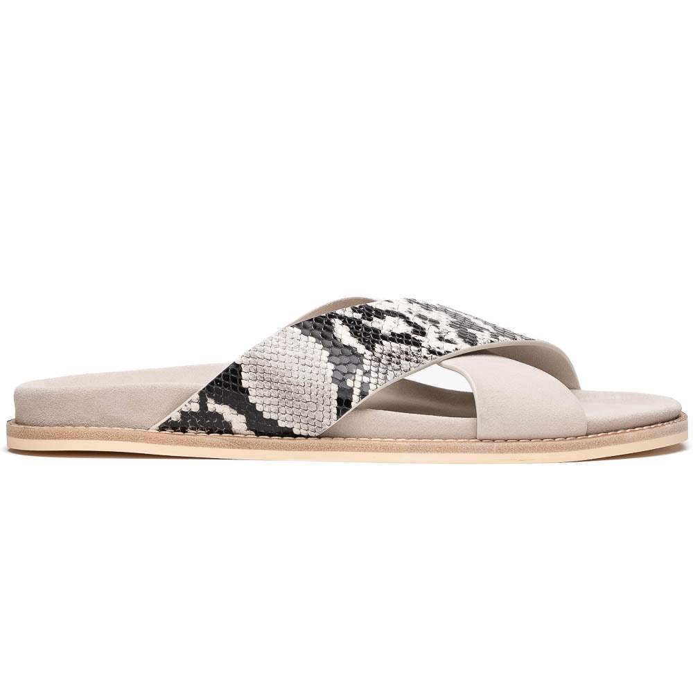 06-105-TPE RENA Italian Goatskin Suede Python Embossed Slide Taupe - Zelli Italia - Flyclothing LLC