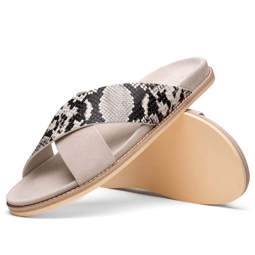 06-105-TPE RENA Italian Goatskin Suede Python Embossed Slide Taupe - Zelli Italia - Flyclothing LLC