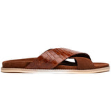 06-101-CGN RENA Italian Goatskin Suede Croc Embossed Slide Cognac - Zelli Italia - Flyclothing LLC
