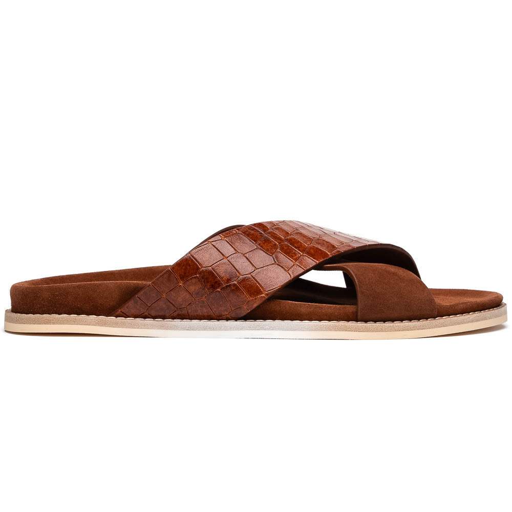 06-101-CGN RENA Italian Goatskin Suede Croc Embossed Slide Cognac - Zelli Italia - Flyclothing LLC