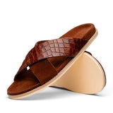 06-101-CGN RENA Italian Goatskin Suede Croc Embossed Slide Cognac - Zelli Italia - Flyclothing LLC