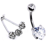 Clear CZ Gem Heart Kissed Rose Flower Dangle Belly Ring - BodyCandy - Flyclothing LLC