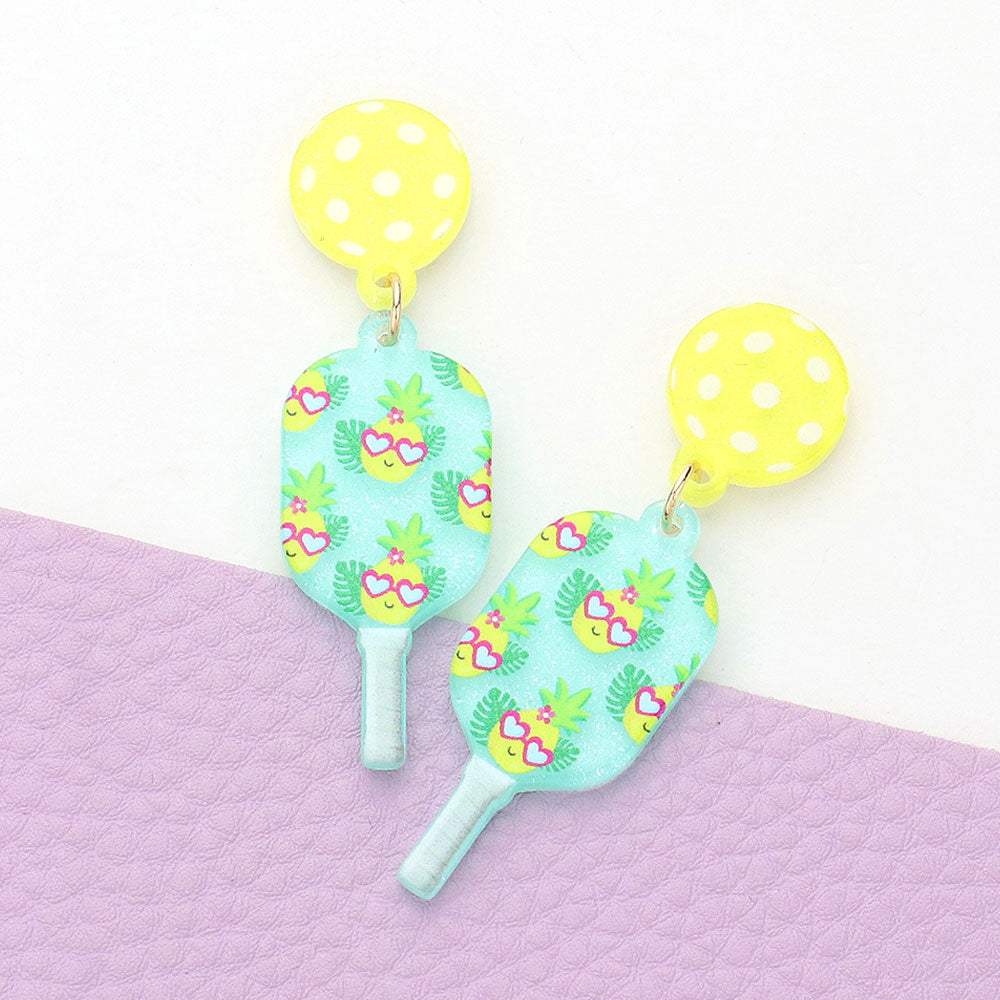 Resin Flower Printed Pickleball Paddle Dangle Earrings - Madeline Love - Flyclothing LLC