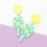 Resin Flower Printed Pickleball Paddle Dangle Earrings - Madeline Love - Flyclothing LLC