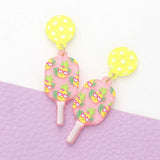 Resin Flower Printed Pickleball Paddle Dangle Earrings - Madeline Love - Flyclothing LLC