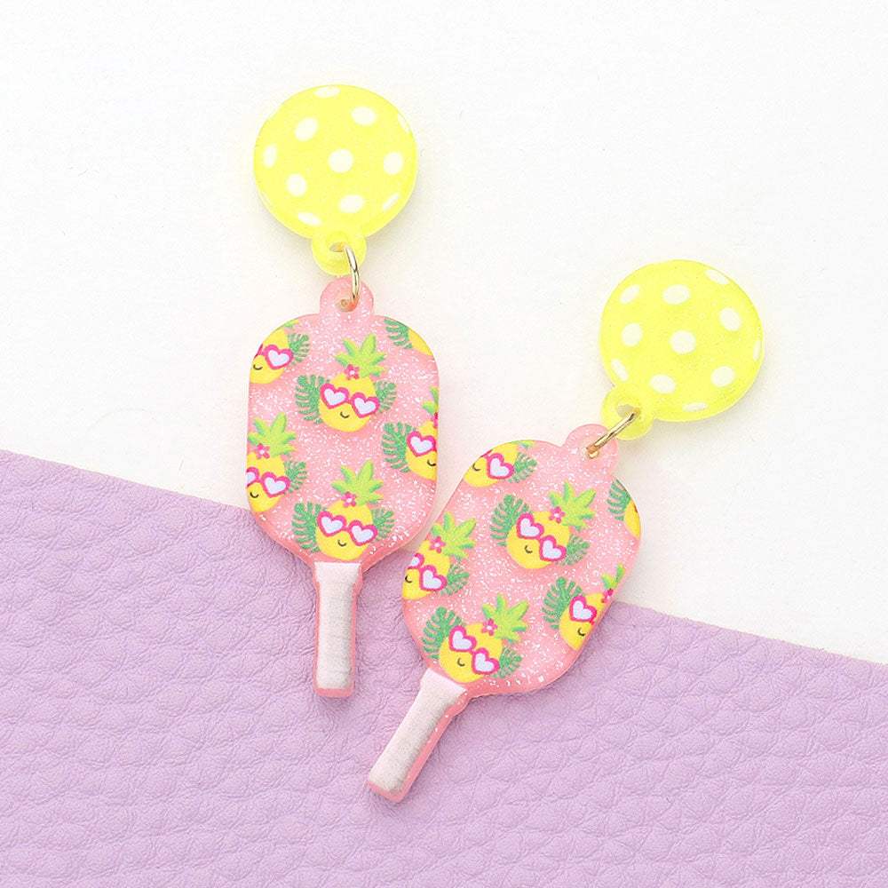 Resin Flower Printed Pickleball Paddle Dangle Earrings - Madeline Love - Flyclothing LLC