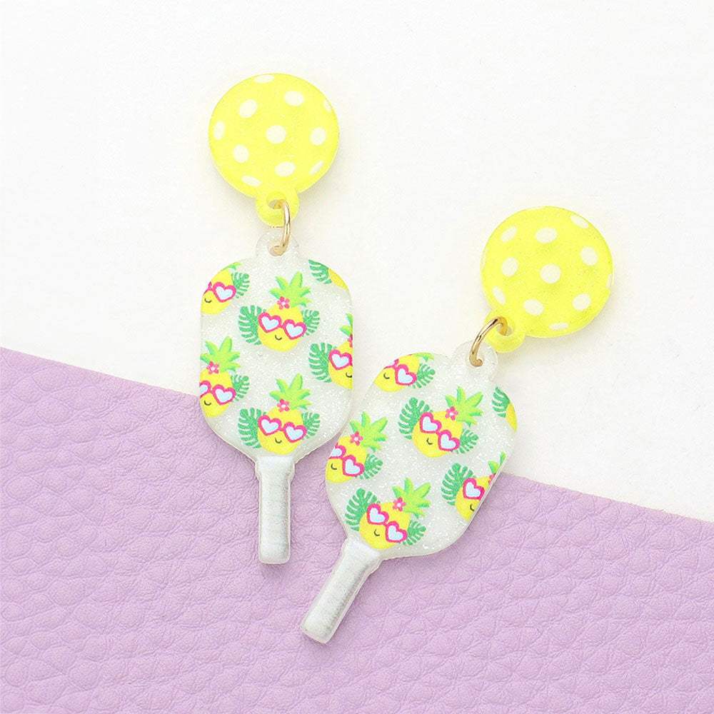 Resin Flower Printed Pickleball Paddle Dangle Earrings - Madeline Love - Flyclothing LLC