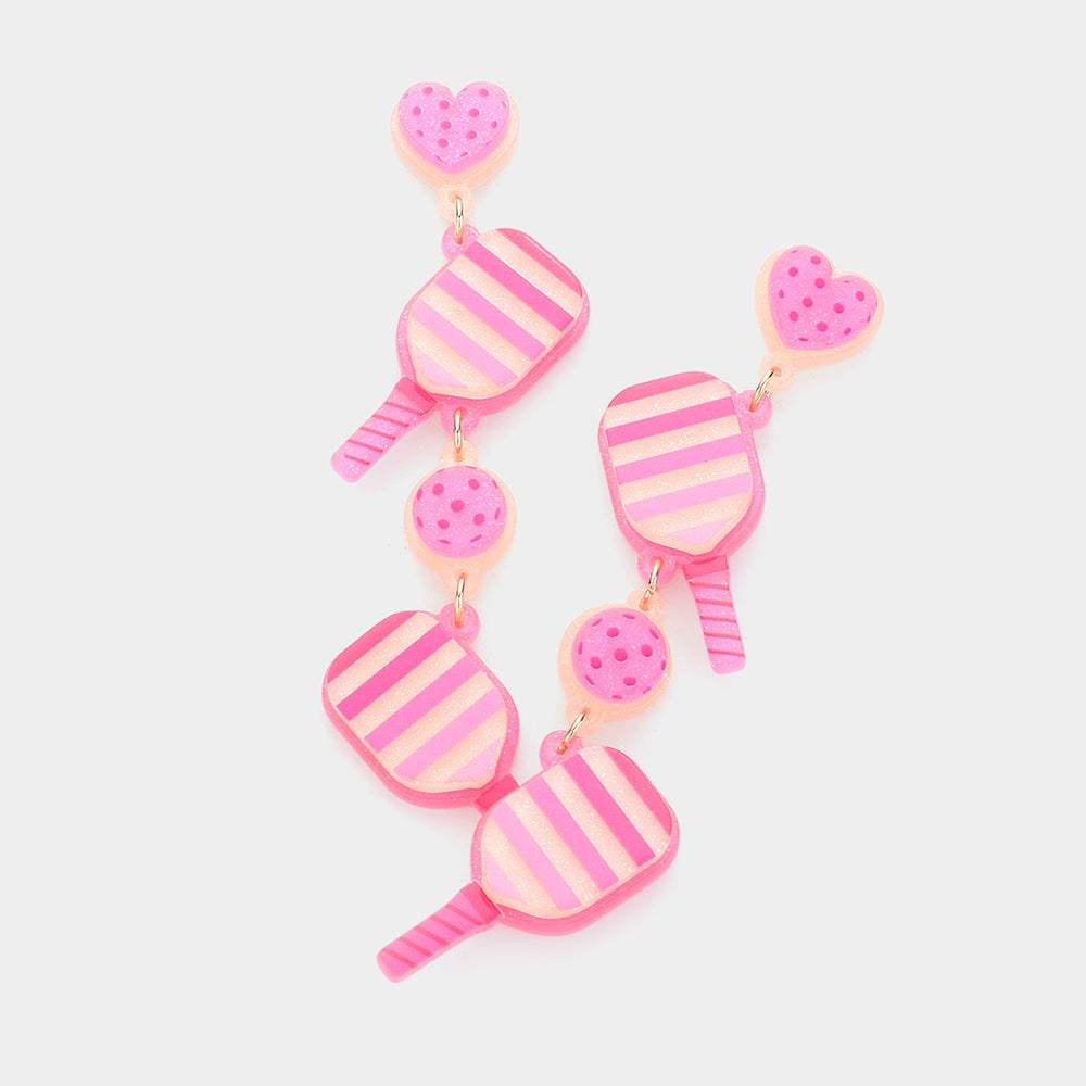 Resin Pickleball Racket Ball Link Dropdown Earrings - Madeline Love - Flyclothing LLC