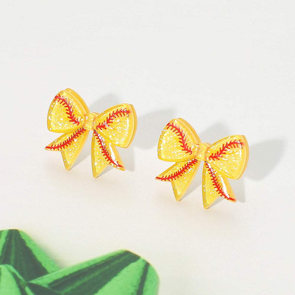 Resin Softball Bow Stud Earrings - Madeline Love - Flyclothing LLC