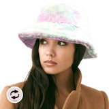 Reversible Colorful Soft Faux Fur Bucket Hat - Madeline Love - Flyclothing LLC