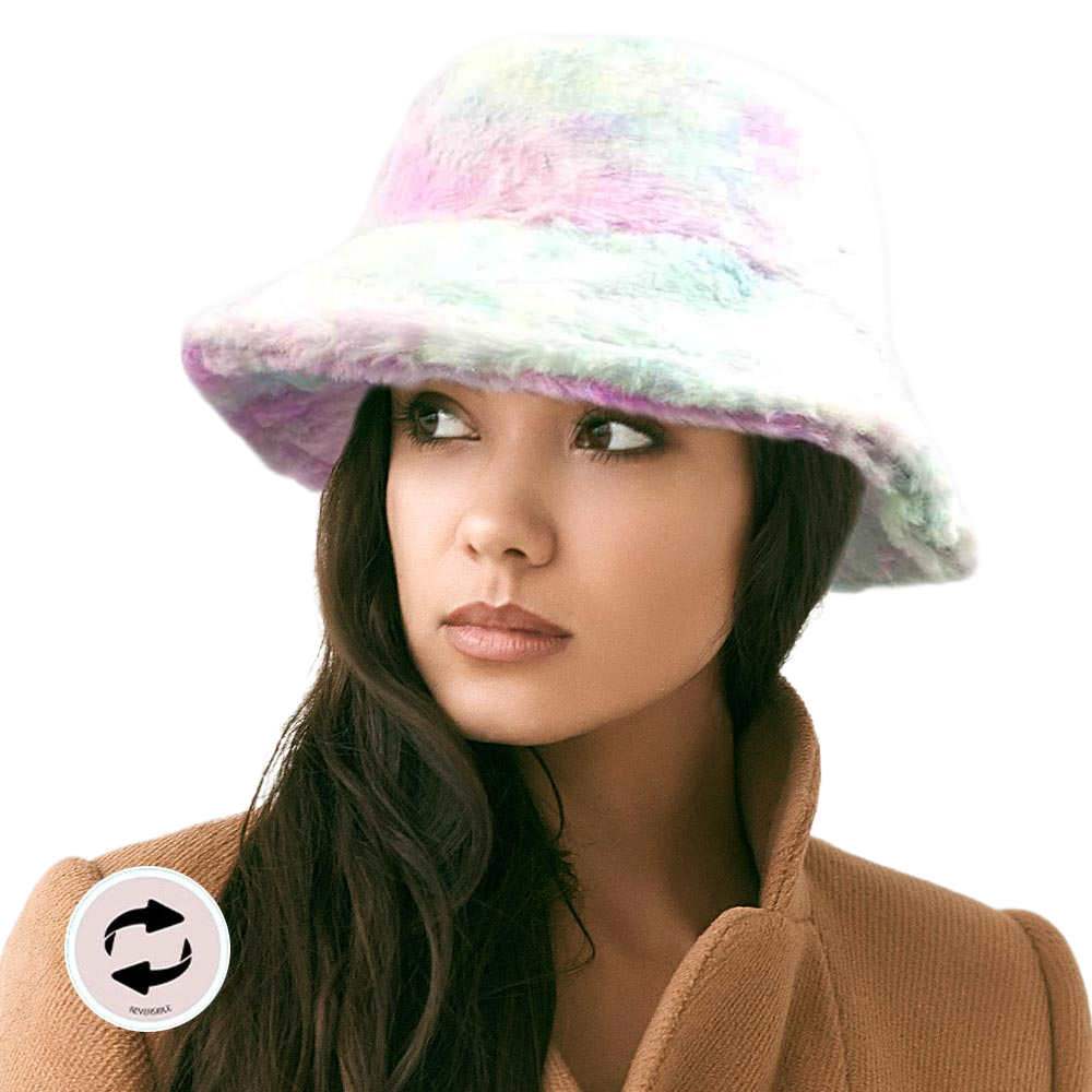 Reversible Colorful Soft Faux Fur Bucket Hat - Madeline Love - Flyclothing LLC