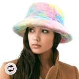 Reversible Colorful Soft Faux Fur Bucket Hat - Madeline Love - Flyclothing LLC
