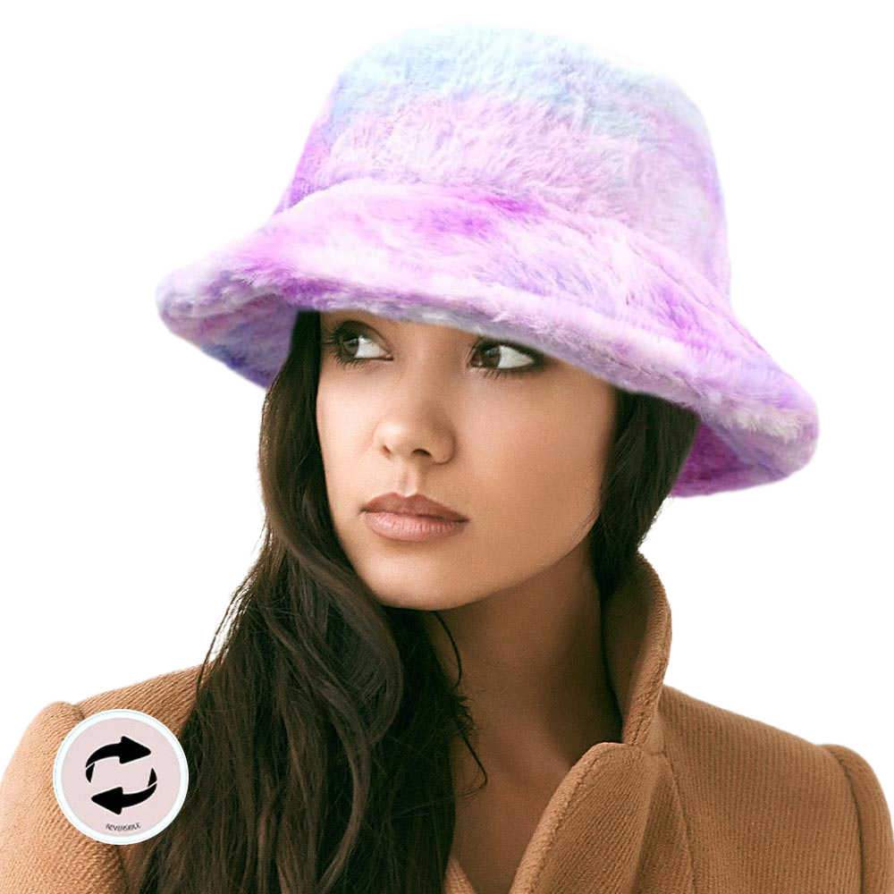 Reversible Colorful Soft Faux Fur Bucket Hat - Madeline Love - Flyclothing LLC