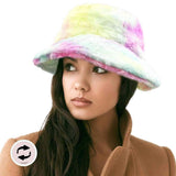 Reversible Colorful Soft Faux Fur Bucket Hat - Madeline Love - Flyclothing LLC
