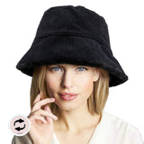 Reversible Corduroy Soft Faux Fur Bucket Hat - Madeline Love - Flyclothing LLC