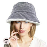 Reversible Corduroy Soft Faux Fur Bucket Hat - Madeline Love - Flyclothing LLC