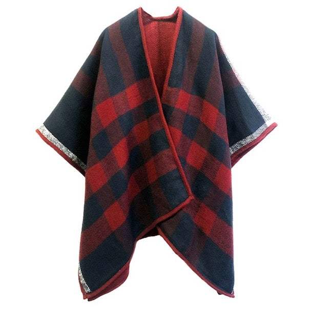 Reversible Plaid Check Pattern Buffalo Check Poncho Ruana - Madeline Love - Flyclothing LLC
