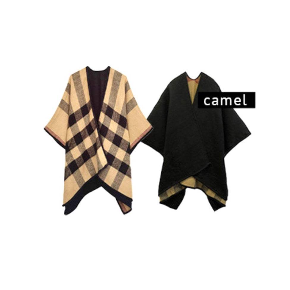 Reversible Plaid Check Pattern Buffalo Check Poncho Ruana - Madeline Love - Flyclothing LLC