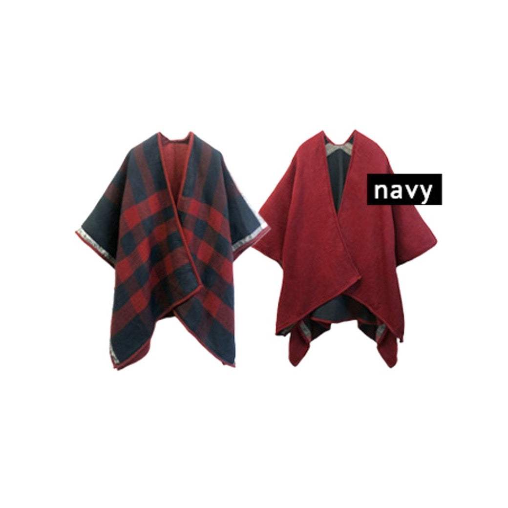 Reversible Plaid Check Pattern Buffalo Check Poncho Ruana - Madeline Love - Flyclothing LLC