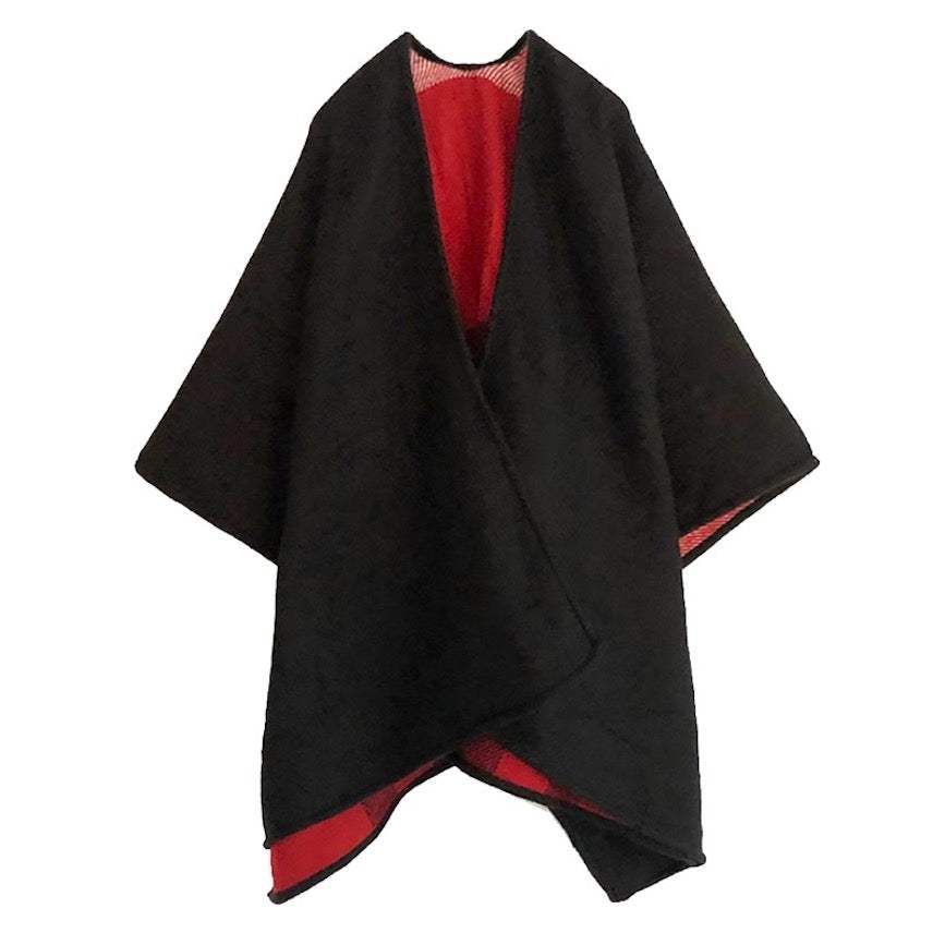 Reversible Plaid Check Pattern Buffalo Check Poncho Ruana - Madeline Love - Flyclothing LLC