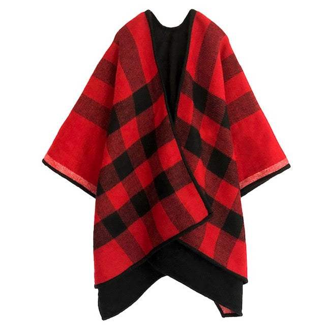 Reversible Plaid Check Pattern Buffalo Check Poncho Ruana - Madeline Love - Flyclothing LLC