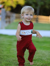 Christmas Tree Dog Smocking Embroidered Baby Boys Romper