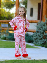 Bow Girls Pajama Set with Furry Trim - Rylee Faith Designs - Flyclothing LLC