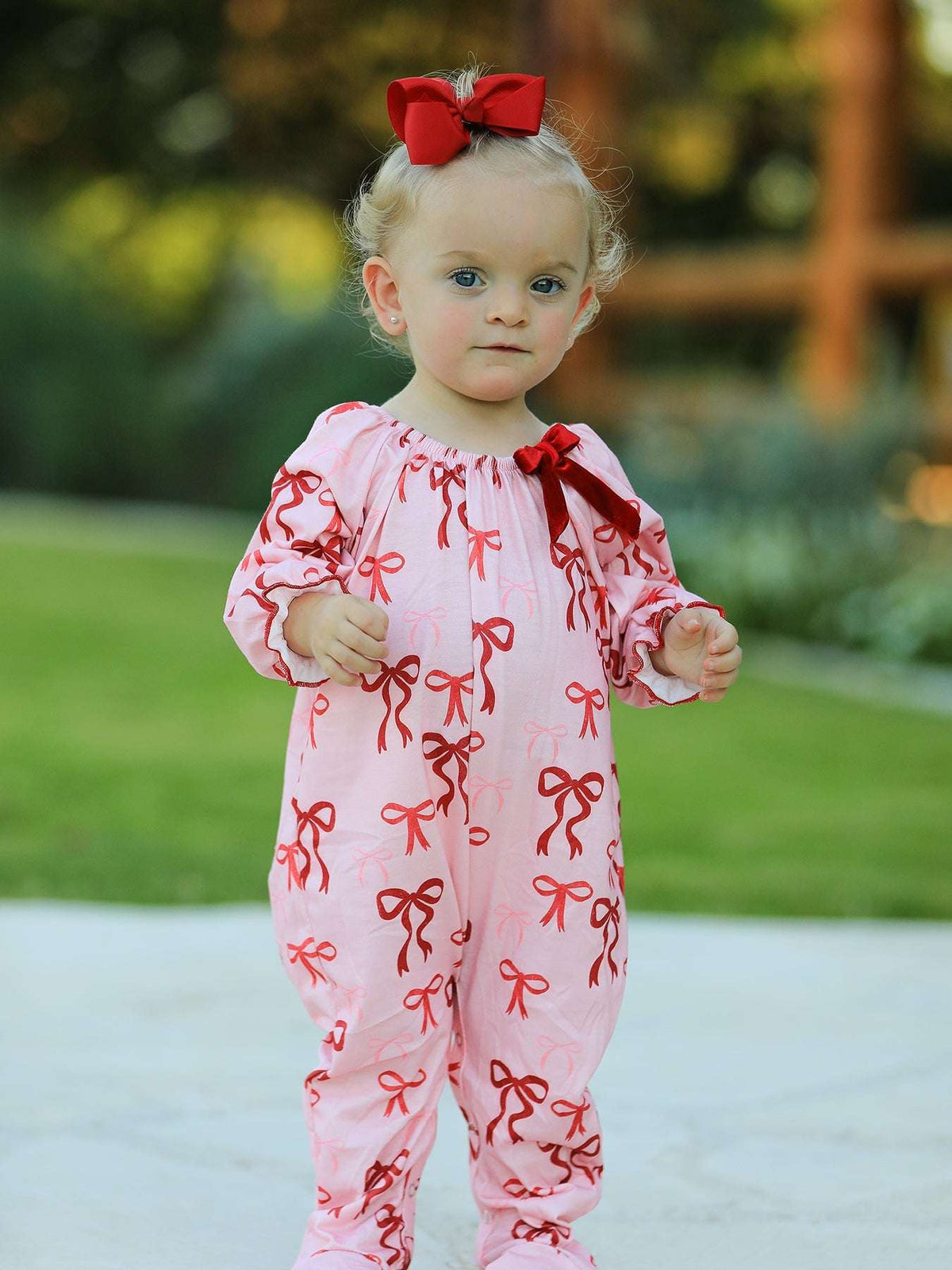 Bow Print Baby Girls Romper - Rylee Faith Designs - Flyclothing LLC