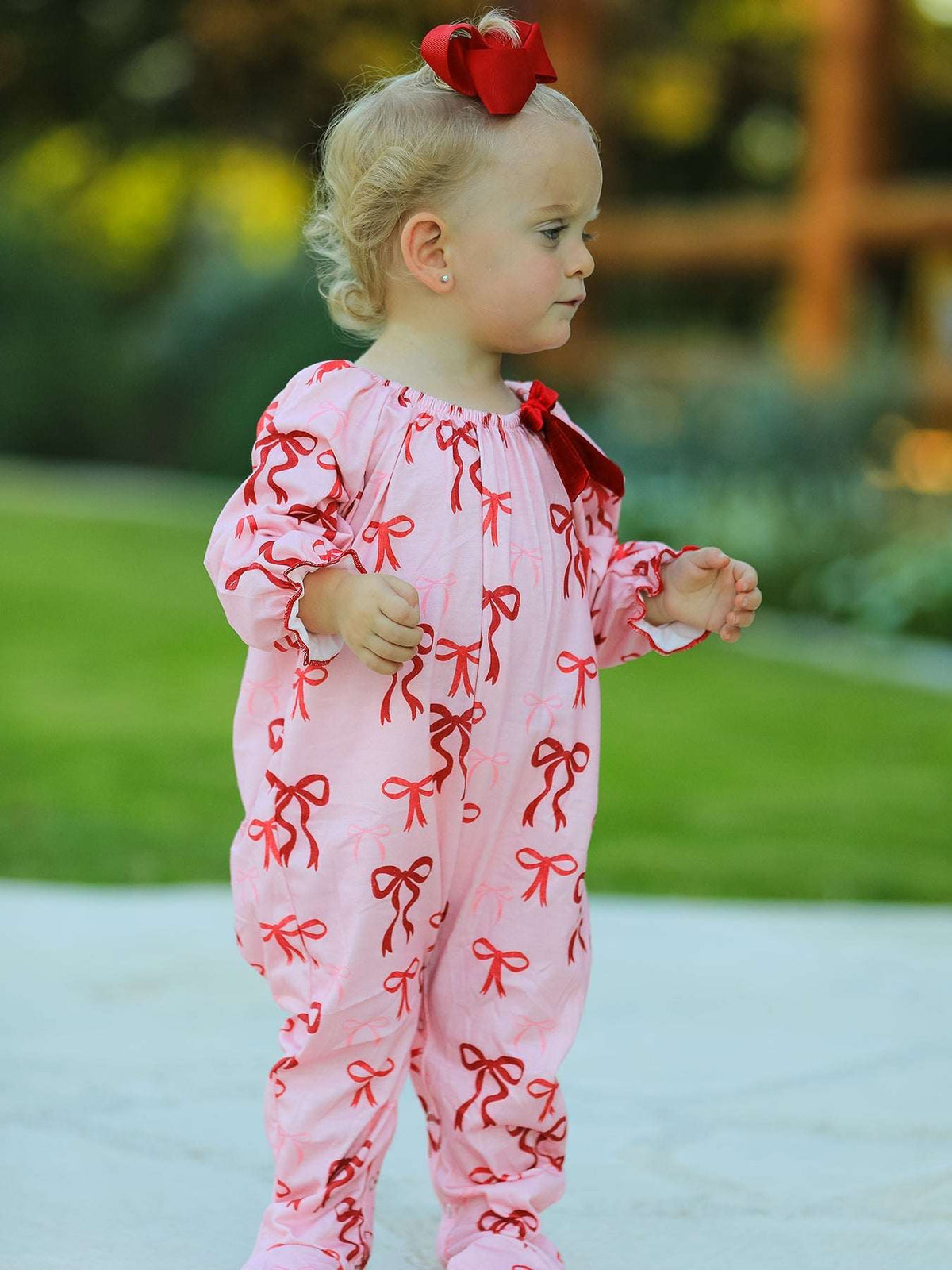 Bow Print Baby Girls Romper - Rylee Faith Designs - Flyclothing LLC