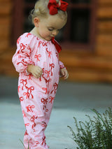 Bow Print Baby Girls Romper - Rylee Faith Designs - Flyclothing LLC