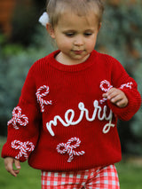 Mom and Me Winter Christmas Red "merry" Pullover Sweater - Rylee Faith Designs - Flyclothing LLC