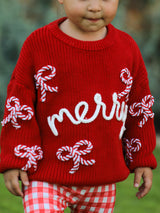 Mom and Me Winter Christmas Red "merry" Pullover Sweater - Rylee Faith Designs - Flyclothing LLC