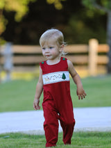 Christmas Tree Dog Smocking Embroidered Baby Boys Romper - Rylee Faith Designs - Flyclothing LLC