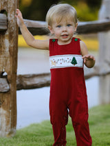 Christmas Tree Dog Smocking Embroidered Baby Boys Romper - Rylee Faith Designs - Flyclothing LLC