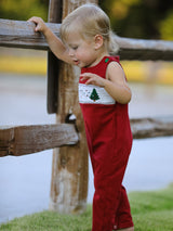 Christmas Tree Dog Smocking Embroidered Baby Boys Romper - Rylee Faith Designs - Flyclothing LLC